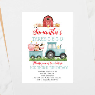 Invitación Granja Animales Blue Boy Barnyard Fiesta de cumple