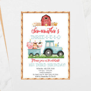 Invitación Granja Animales Blue Boy Barnyard Fiesta de cumple