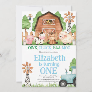 Invitación Granja Animales Blue Boy Barnyard Fiesta de cumple