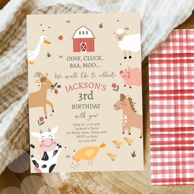 Invitación Granja Animales Boy Gingham Barnyard Birthday (Subido por el creador)