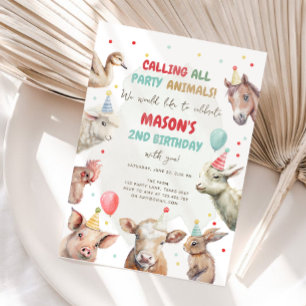 Invitación Granja Animales Niño Llamando A Animales Fiestas C