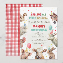 Invitación Granja Animales Niño Llamando A Animales Fiestas C