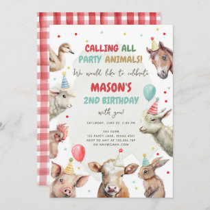 Invitación Granja Animales Niño Llamando A Animales Fiestas C