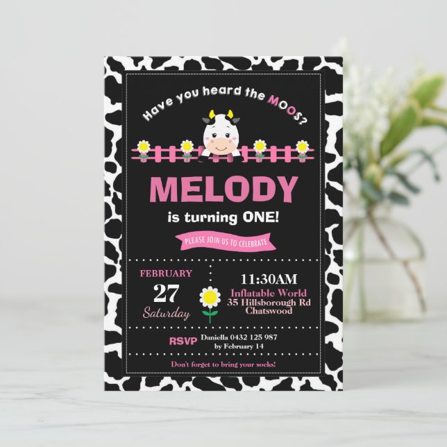 Invitación Granja Animales Primer Fiesta Chica Barnyard Pink (Anverso de pie)