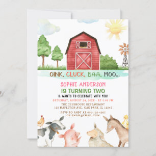 Invitación Granja Barnyard Animales 2º cumpleaños