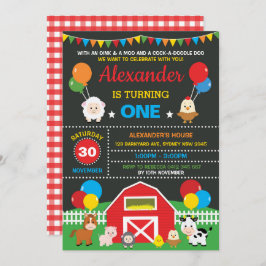 Invitación Granja Barnyard Animales Birthday Party Chalkboard