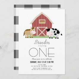 Invitación Granja Barnyard Blanco Género-neutro Primer cumple