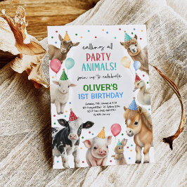 Invitación Granja Barnyard Fiesta Animales Balloons Boy Cumpl