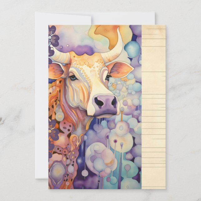 Invitación Granja boda vaca morada (Anverso)