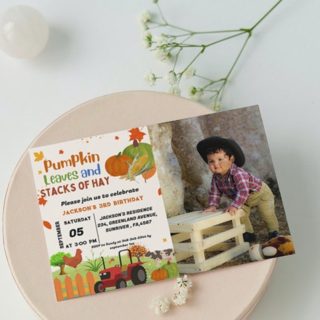 Invitación Granja Caída Animal Calabaza Niño Primera Fiesta d (Subido por el creador)