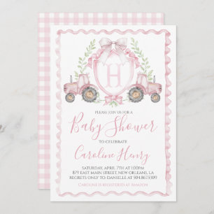 Invitación Granja chica Baby Shower Gingham Pink