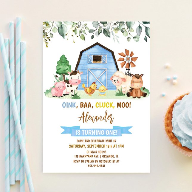 Invitación Granja Cumpleaños Uno Niño Animales (Subido por el creador)