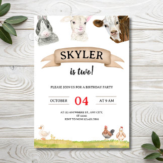 Invitación Granja de Acuarela Amigos Skyler Cumple Dos 2º Cum
