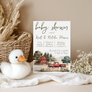 Invitación Granja de acuarela, camión, baby shower de paisaje