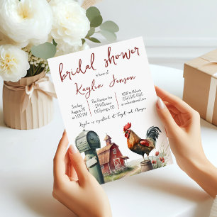Invitación Granja de acuarela con ducha de novia con gallo