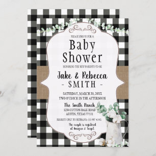 Invitación Granja de algodón blanco negro Baby Shower neutro
