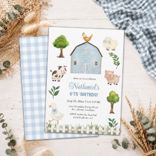 Invitación Granja de Animales Acuarela Fiesta de Cumpleaños 6