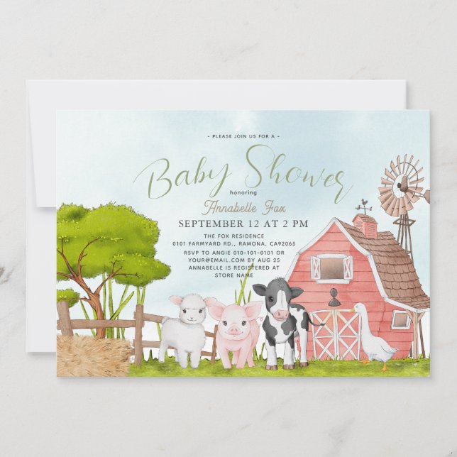 Invitación Granja de animales Barnyard Baby Shower (Anverso)