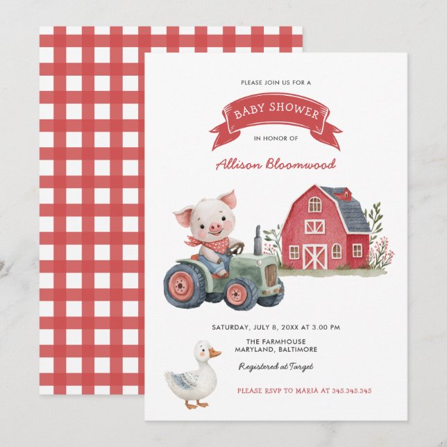 Invitación Granja de animales Barnyard Baby Shower (Anverso / Reverso)