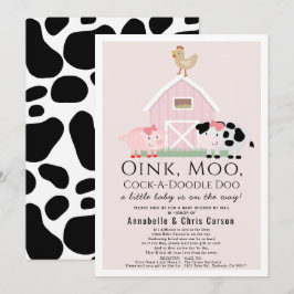 Invitación Granja de animales Barnyard Baby Shower rosa por c