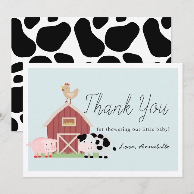 Invitación Granja de animales Barnyard Baby Shower rosado Gra (Anverso / Reverso)