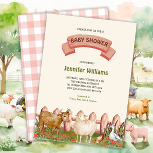 Invitación Granja de animales Barnyard Género Baby Shower Neu