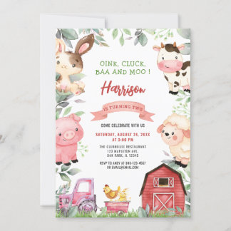Invitación Granja de animales Barnyard Oink Baa Moo Cumpleaño