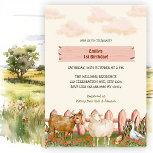 Invitación Granja de animales Barnyard Primer Fiesta de cumpl