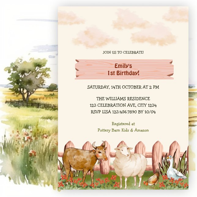 Invitación Granja de animales Barnyard Primer Fiesta de cumpl (Subido por el creador)