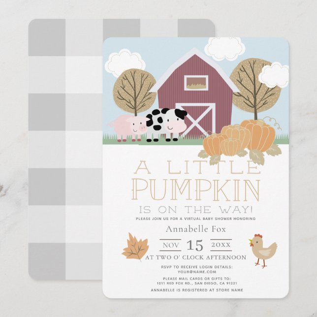 Invitación Granja de animales Barnyard Pumpkin virtual Baby S (Anverso / Reverso)