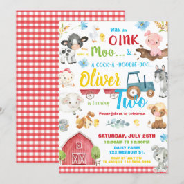 Invitación Granja de animales Barnyard Segundo cumpleaños, do