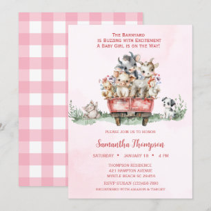 Invitación Granja de animales Camión rosa Baby Shower
