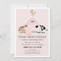 Granja de Animales Corral Rosa Cumpleaños 1 Niña