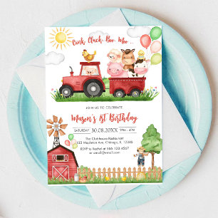 Invitación Granja de Animales Cumpleaños Oink Baa Quack Moo