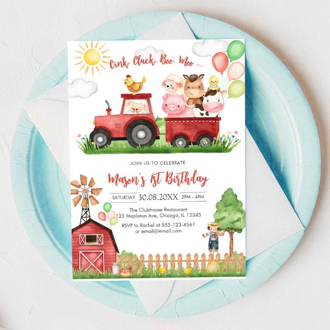 Invitación Granja de Animales Cumpleaños Oink Baa Quack Moo (Subido por el creador)