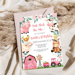 Invitación Granja de Animales Cumpleaños Oink Baa Quack Moo