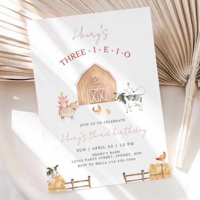 Invitación Granja de animales de 3 años de vida Beige Barn (Subido por el creador)