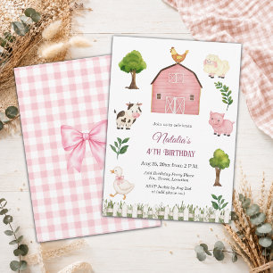 Invitación Granja de Animales de Acuarela Cumpleaños 4 Años