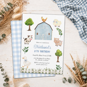 Invitación Granja de animales de acuarela cumpleaños 8 años