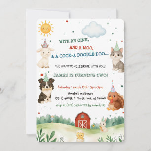 Invitación Granja de Animales de Acuarela Fiesta Cumpleaños e