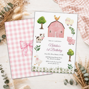 Invitación Granja de animales de acuarela para cumpleaños de 