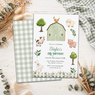 Invitación Granja de animales de acuarela para fiesta de cump
