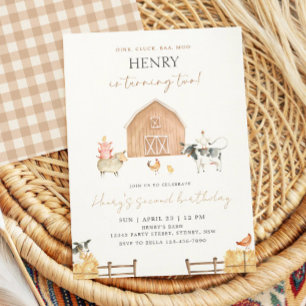 Invitación Granja de Animales de Cumpleaños 2 de Beige Barn