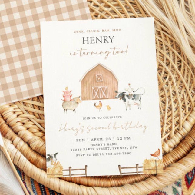 Invitación Granja de Animales de Cumpleaños 2 de Beige Barn (Subido por el creador)