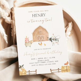Invitación Granja de Animales de Cumpleaños 2 de Beige Barn