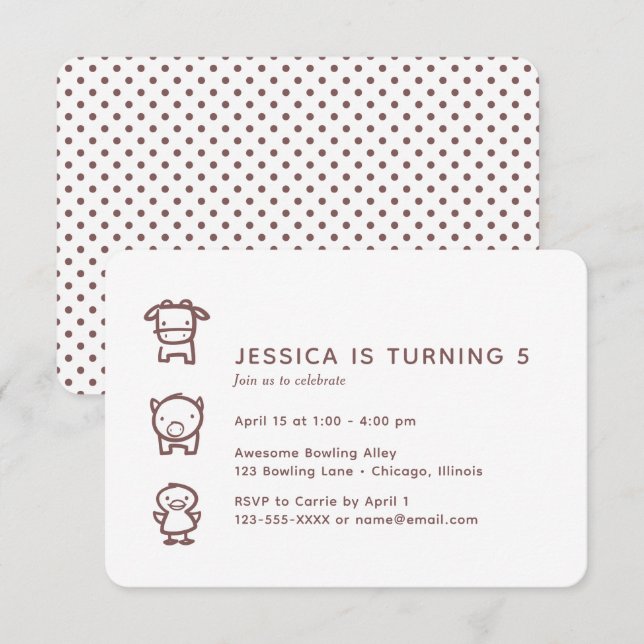 Invitación Granja de animales Doodles Cumpleaños de niño (Anverso / Reverso)