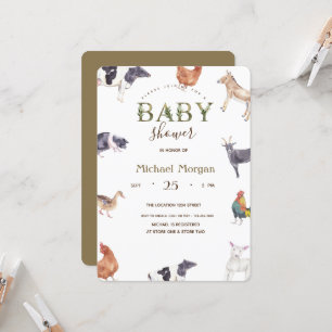 Invitación Granja de animales en acuarela Baby Shower