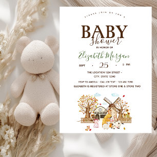 Invitación Granja de animales en acuarela para Baby Shower 