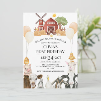 Invitación Granja de Animales Fiesta en el Rancho de Cumpleañ