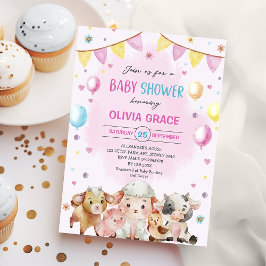 Invitación Granja de animales Globos Barnyard Baby Shower